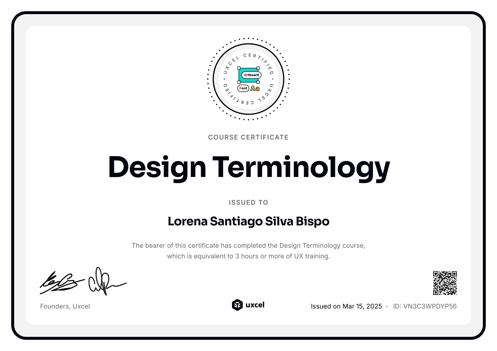 Lorena Santiago Silva Bispo's certificate